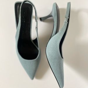 nakd light wash denim-esque kitten heels never worn